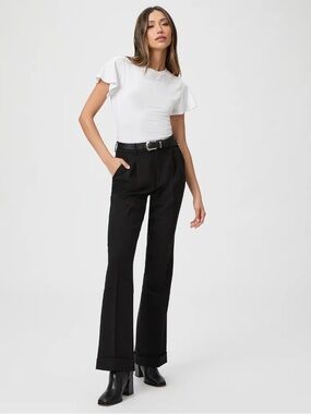 PAIGE Aracelli Pleated Cuffed Full Length Trouser Pants in Black Size 4 NEW